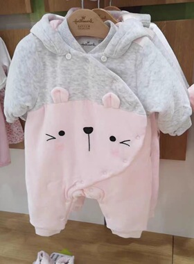 Hallmark贺曼冬季女婴儿宝宝夹棉加厚可拆帽连体衣服外出抱衣棉服
