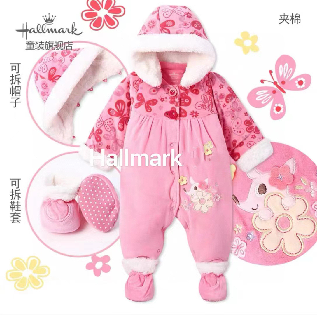 Hallmark贺曼冬季女婴儿女宝宝外出夹棉保暖包脚加厚连帽连体衣66