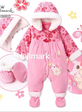 Hallmark贺曼冬季女婴儿女宝宝外出夹棉保暖包脚加厚连帽连体衣66