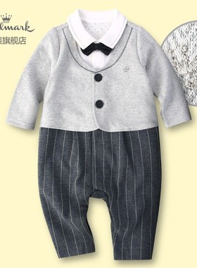 Hallmark贺曼春秋男婴儿宝宝高端优质棉翻领长袖连体衣哈衣礼服59