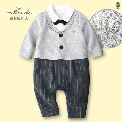 Hallmark贺曼春秋男婴儿宝宝高端优质棉翻领长袖连体衣哈衣礼服59