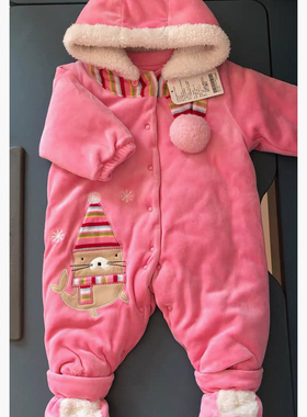 Hallmark贺曼女婴儿女宝宝卡通外出夹棉保暖包脚加厚连帽连体衣66