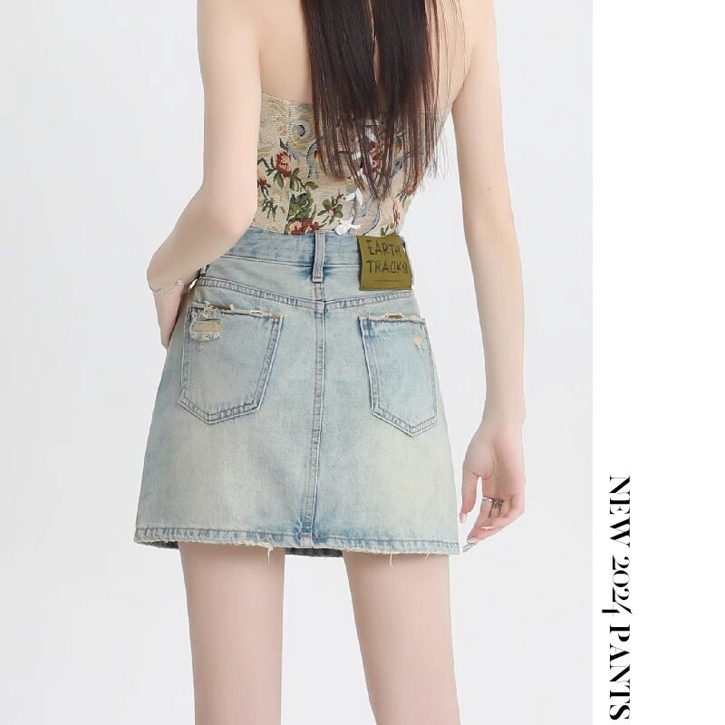 浅色高腰牛仔短裙女夏季薄款遮胯牛仔裤
