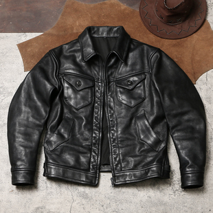 复古RL皮衣1.5mm无涂植鞣牛皮夹克翻领工装 门多萨美式 真皮外套