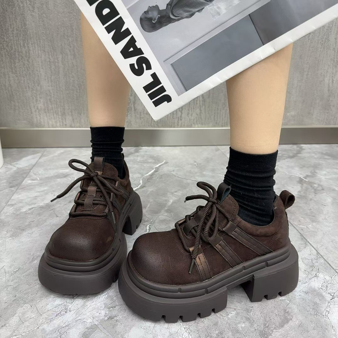 2026早春新款厚底粗跟增高小单鞋百搭显瘦简约乐福鞋女