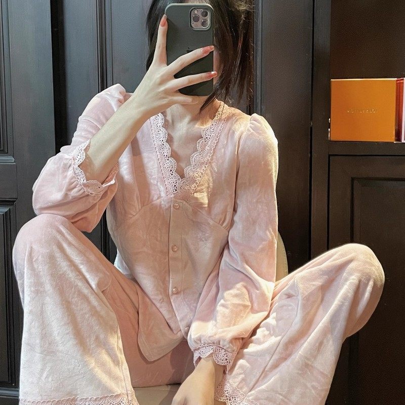 维多控睡衣女冬季法兰绒加绒珊瑚绒小香风气质名媛金丝绒家居服