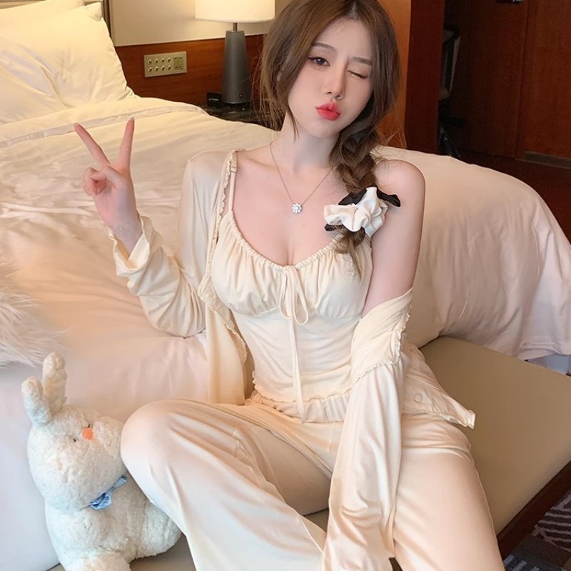 男友家2023秋季女睡衣莫代尔三件套装性感吊带纯棉家居服带胸垫春怎么样,好用不?