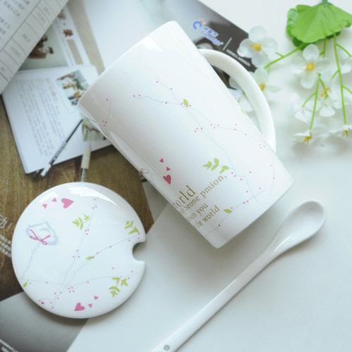 陶瓷带盖勺简约创意喝水马克杯