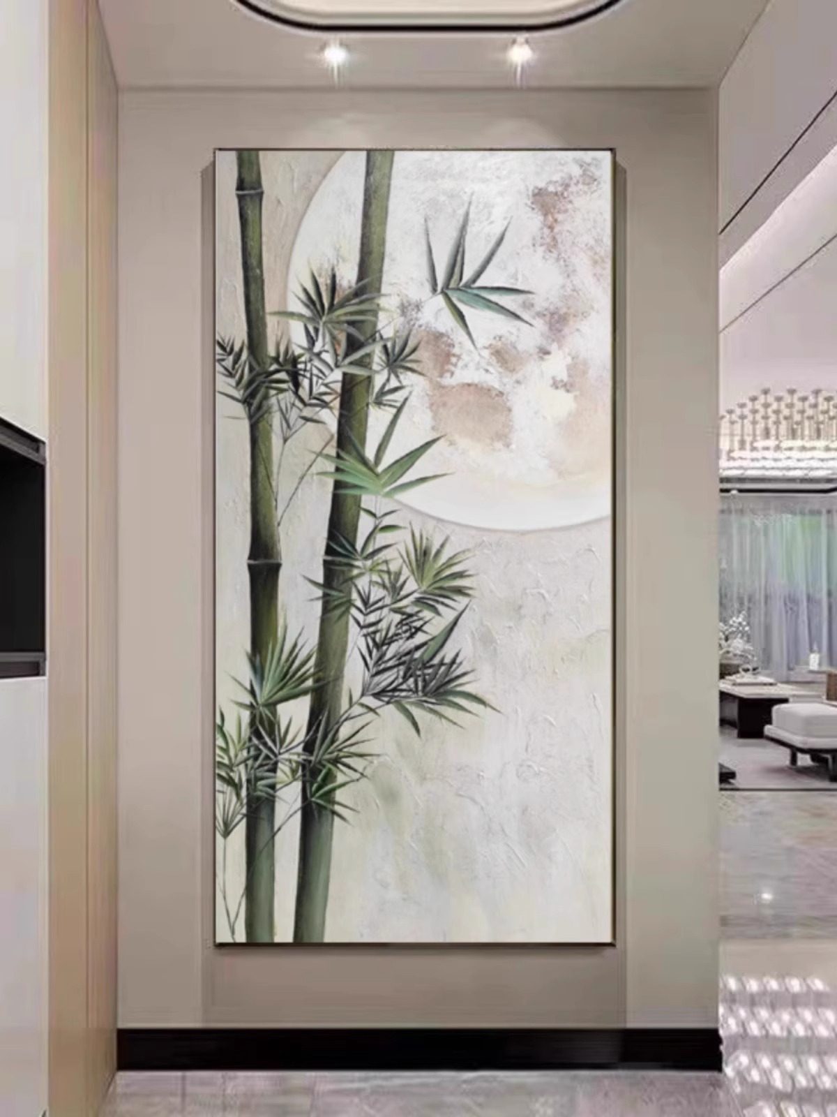 手绘油画现代玄关走廊装饰画中式禅意茶室书房挂画步步高竹子挂画,家居饰品,油画,淘宝优惠券,粉丝福利购,淘宝优惠卷