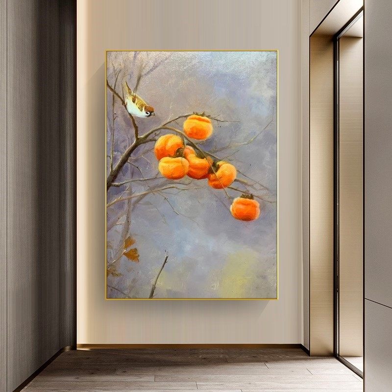 纯手绘油画新中式事事如意柿子餐厅玄关入户挂画客厅背景墙装饰画,家居饰品,油画,淘宝优惠券,粉丝福利购,淘宝优惠卷