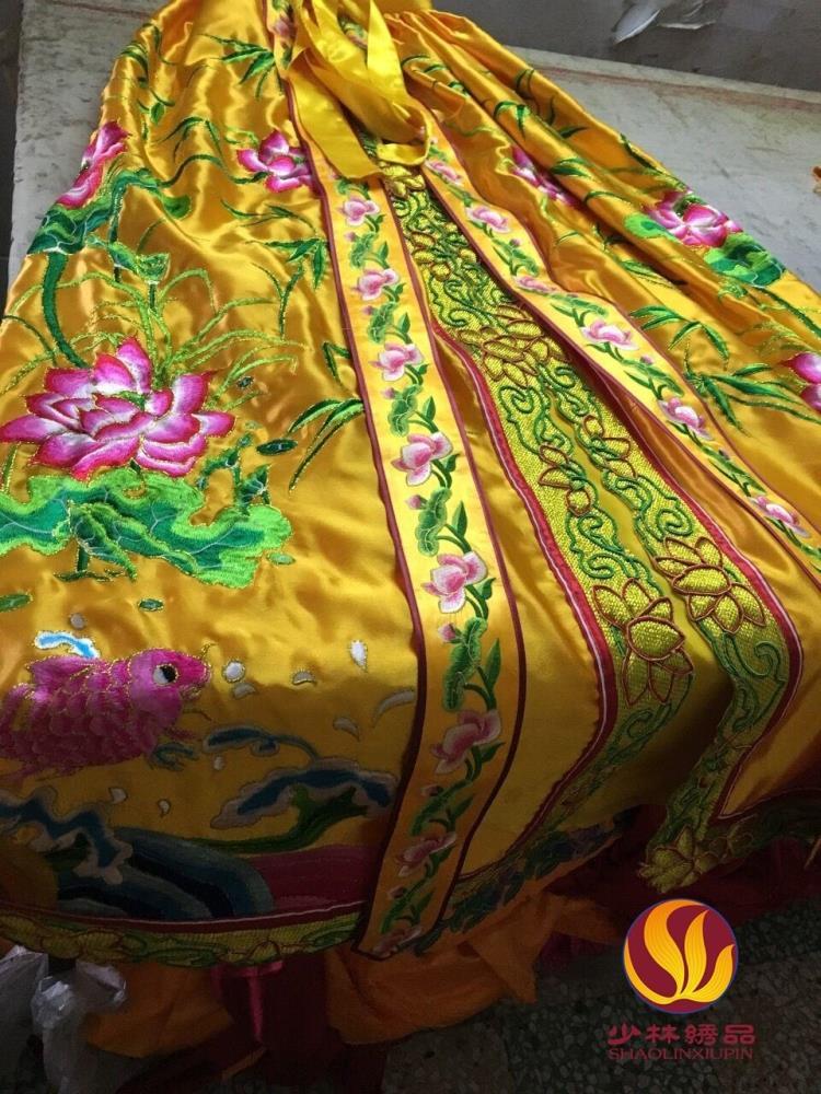 潮州少林绣品佛堂刺绣佛像观音菩萨披风潮绣荷莲花佛衣佛袍定做