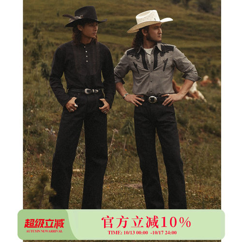 碳化黑剑客22.4OZ重磅经纬双染赤耳丹宁后整原浆牛仔裤MMC窄幅