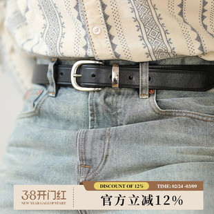 柒名氏美式复古合金骑兵扣亮银色意大利头层牛皮手工制作皮带腰带