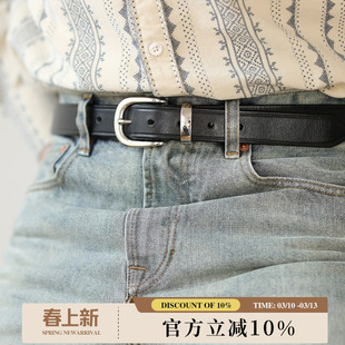 柒名氏美式复古合金骑兵扣亮银色意大利头层牛皮手工制作皮带腰带