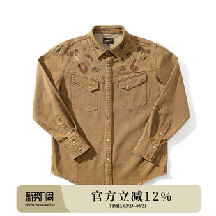 西部系列SRV德州洪水290G重工刺绣布鲁斯摇滚做旧衬衫 MBBCAR窄幅