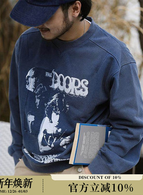 Used旧化系列迷幻摇滚大门乐队镂空水洗印花结构卫衣 MBBCAR窄幅