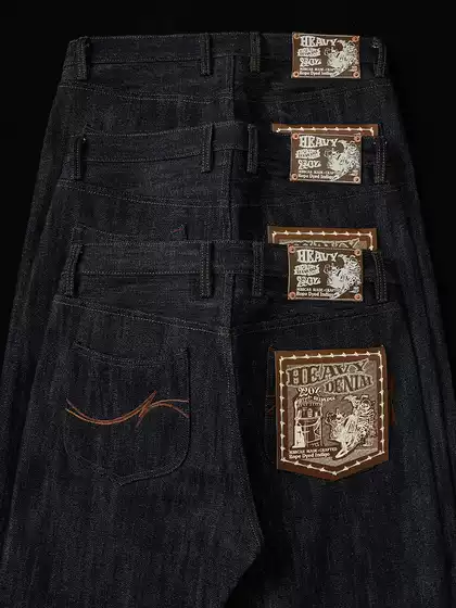 Heavy-Duty Series 22oz Interlock Spun Firecracker Knot Extra Deep Blue Rope-Dyed Straight-Leg Selvedge Denim Mbbcar Narrow Width