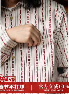 纳瓦霍美式复古印花灯芯绒衬衫 阿美咔叽纯棉水洗衬衣MBBCAR窄幅