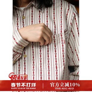 纳瓦霍美式复古印花灯芯绒衬衫 阿美咔叽纯棉水洗衬衣MBBCAR窄幅