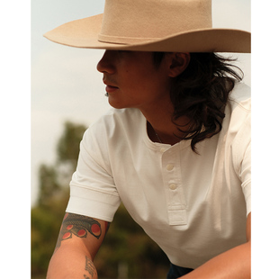 定番系列270克纯棉双纱重磅定织螺纹硬汉亨利领短袖T恤MBBCAR窄幅