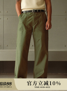 缎纹330G纯棉OG107橄榄绿705M宽松高腰工装阔腿裤 MBBCAR窄幅