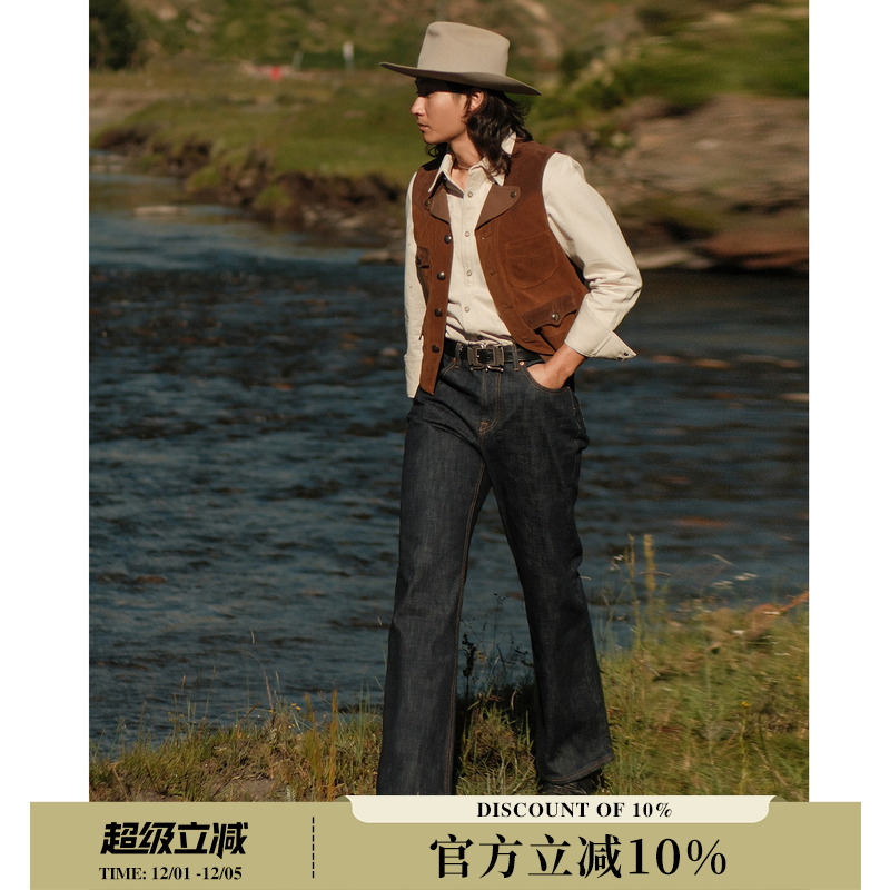 西部系列16OZ破斜Brokentwill靛蓝赤耳丹宁735微喇叭裤MBBCAR窄幅