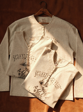 VTG系列250克SRV蓝调摇滚乐队全棉花灰亨利领长袖T恤 MBBCAR窄幅