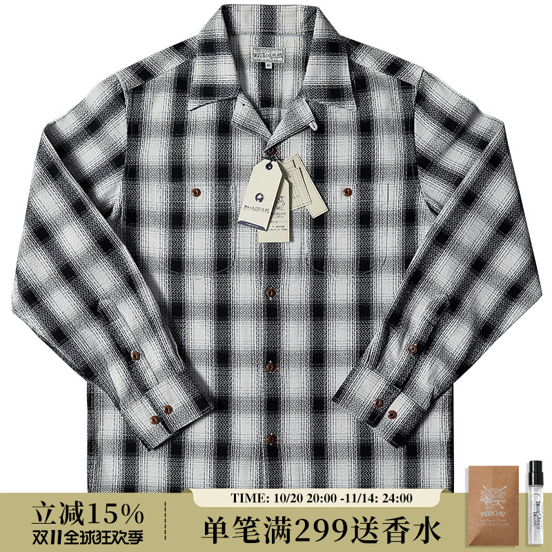 窄幅进口定织古巴领黑白格子衬衫