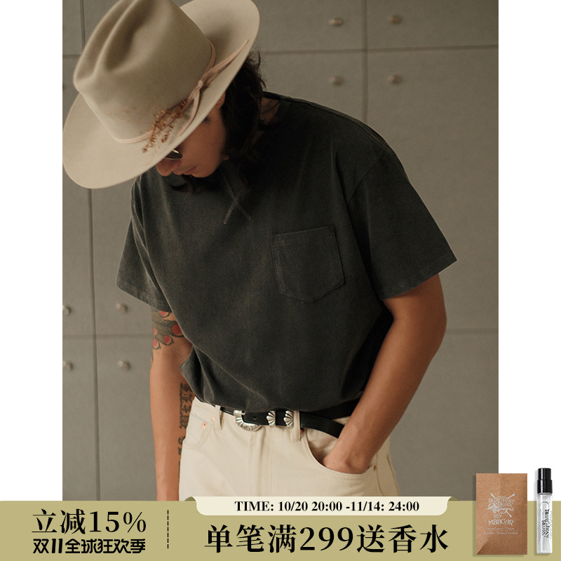 非食毛基础口袋运动花灰混纱软糯亲肤丝绒感短袖T恤 MBBCAR窄幅