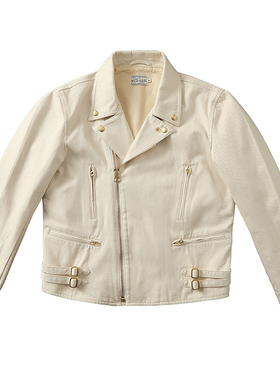 Mvc&Co.匠织 复古原棉胚布米白14.7OZ英式斜拉链机车夹克391J