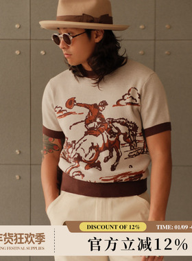 260G精梳棉高密针织衫西部系列牛仔骑马Rugged复古T恤MBBCAR窄幅