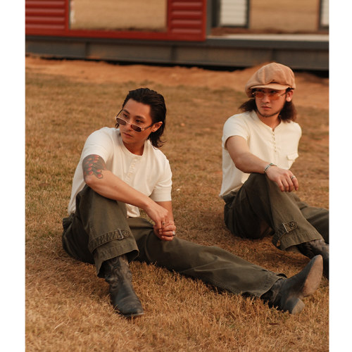 M35法国摩托车兵11OZ格纹珠帆布水洗褪色休闲阔腿裤 MBBCAR窄幅