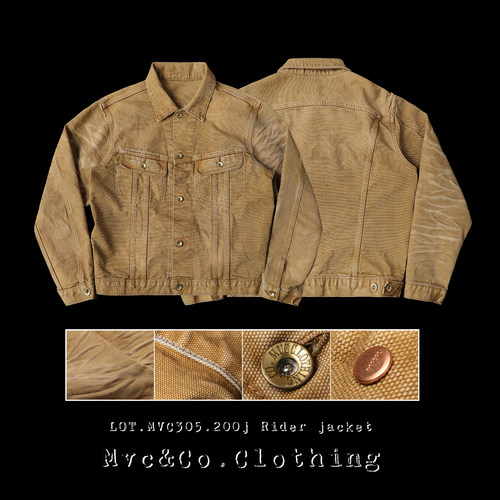 16OZ高密赛络纺纱帆布黄泥染立体压褶100J骑士夹克 Mvc&Co.匠织