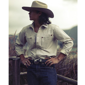 MBBCAR窄幅 衬衫 西部系列米白色织按扣条纹衬衣美式 复古西部长袖