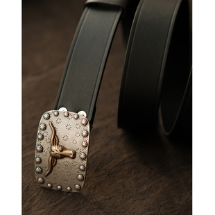 长角牛头黄铜镀银西部纯手工意大利头层牛皮复古皮带MBBCAR窄幅