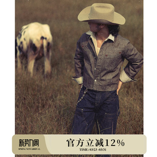 蛇穴系列硫化染卡其绿西部剪裁100J短宽赤耳丹宁骑士夹克 窄幅MMC