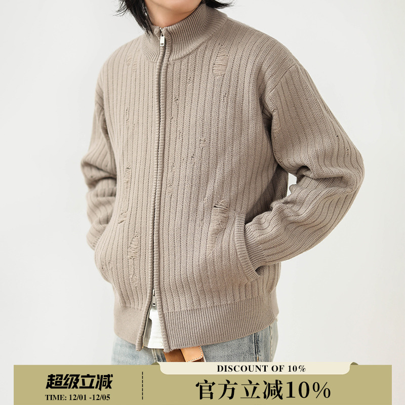 MBBCAR窄幅美式复古拉链开衫毛衣