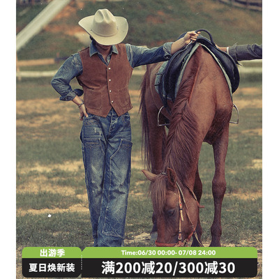 西部系列 双膝伐木工破坏水洗赤耳丹宁高腰阔腿工装裤 MBBCAR窄幅