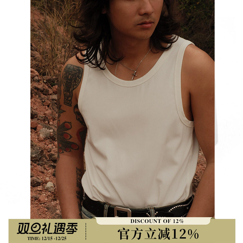 复古280G混纺双色长绒纤维冰凉坑条螺纹无袖背心马甲 MBBCAR窄幅