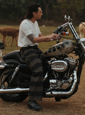 囚犯15.5OZ定织平纹胡椒盐面料灰黑条纹骑士工装裤 MBBCAR窄幅