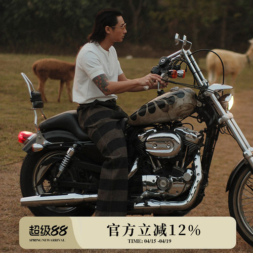 囚犯15.5OZ定织平纹胡椒盐面料灰黑条纹骑士工装裤 MBBCAR窄幅