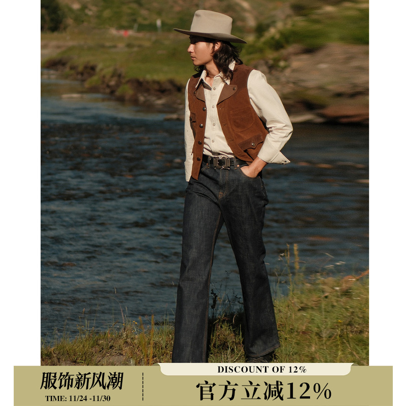 西部系列16OZ破斜Brokentwill靛蓝赤耳丹宁735微喇叭裤MBBCAR窄幅