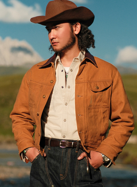 西部系列16OZ油蜡帆布羊毛巡洋舰皮领 巡林勘探夹克 MBBCAR窄幅