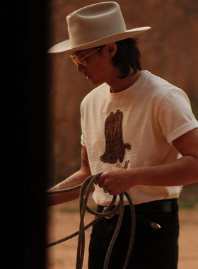 西部系列 275克擦脏水洗西部靴立体绣花短袖T恤 MBBCAR窄幅