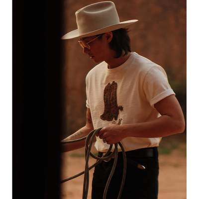 西部系列 275克擦脏水洗西部靴立体绣花短袖T恤 MBBCAR窄幅