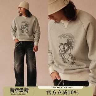 VTG系列510克花纱撞色贝多芬做旧直喷印花复古卫衣 MBBCAR窄幅