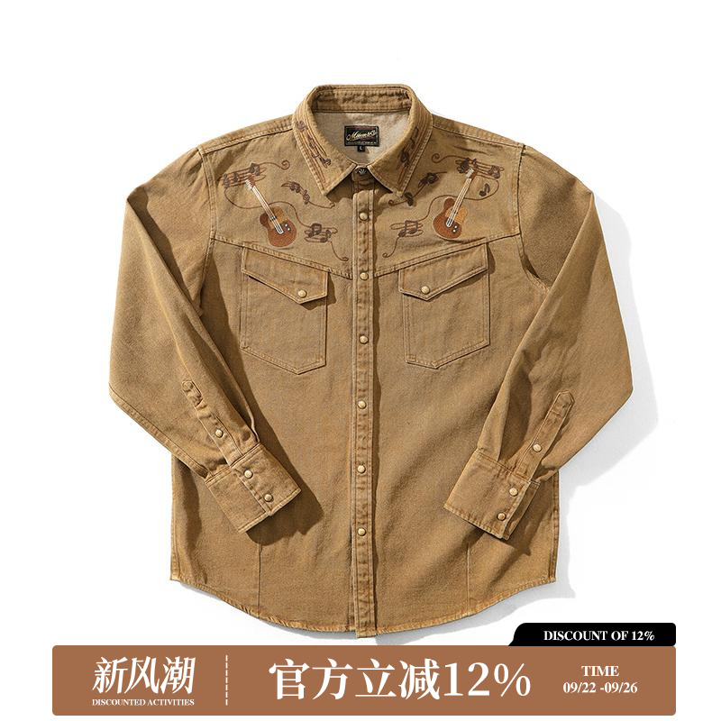 重工刺绣布鲁斯摇滚做旧衬衫