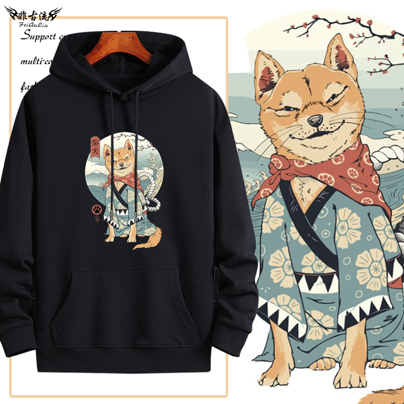 日系浮世绘原宿风橘猫柴犬连帽卫衣cos日本武士男女可爱萌系衣服