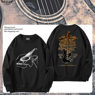 fender芬达电吉他乐队圆领卫衣男女生秋冬摇滚演出服印花宽松衣服