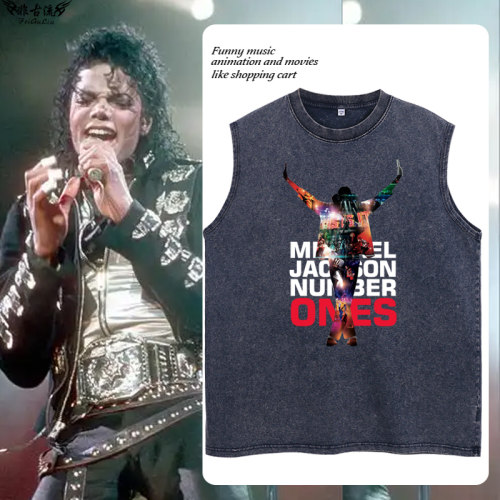 迈克尔杰克逊Michael Jackson复古无袖T恤男美式宽松背心纯棉坎肩